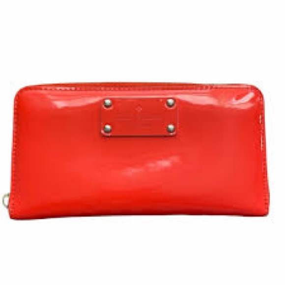 Kate Spade Patent Leather Coral Leather Zip Wallet